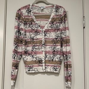 White House Black Market Pink and White Knit Sweater